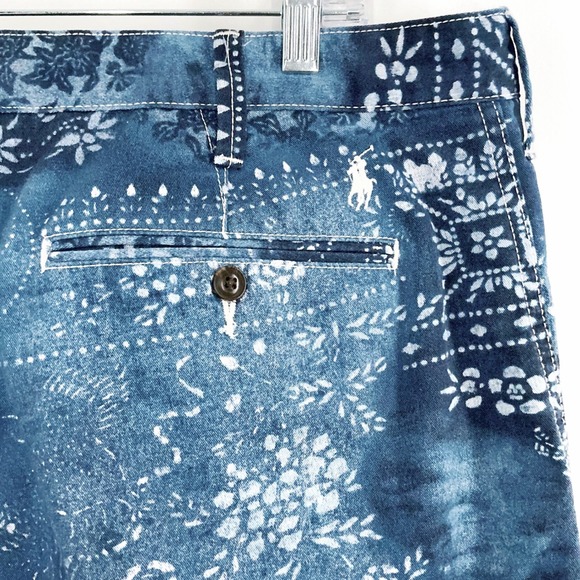 Polo Ralph Lauren Shorts Mens 36 Blue Patchwork Bandana Print Cotton Relaxed Fit - Picture 7 of 10